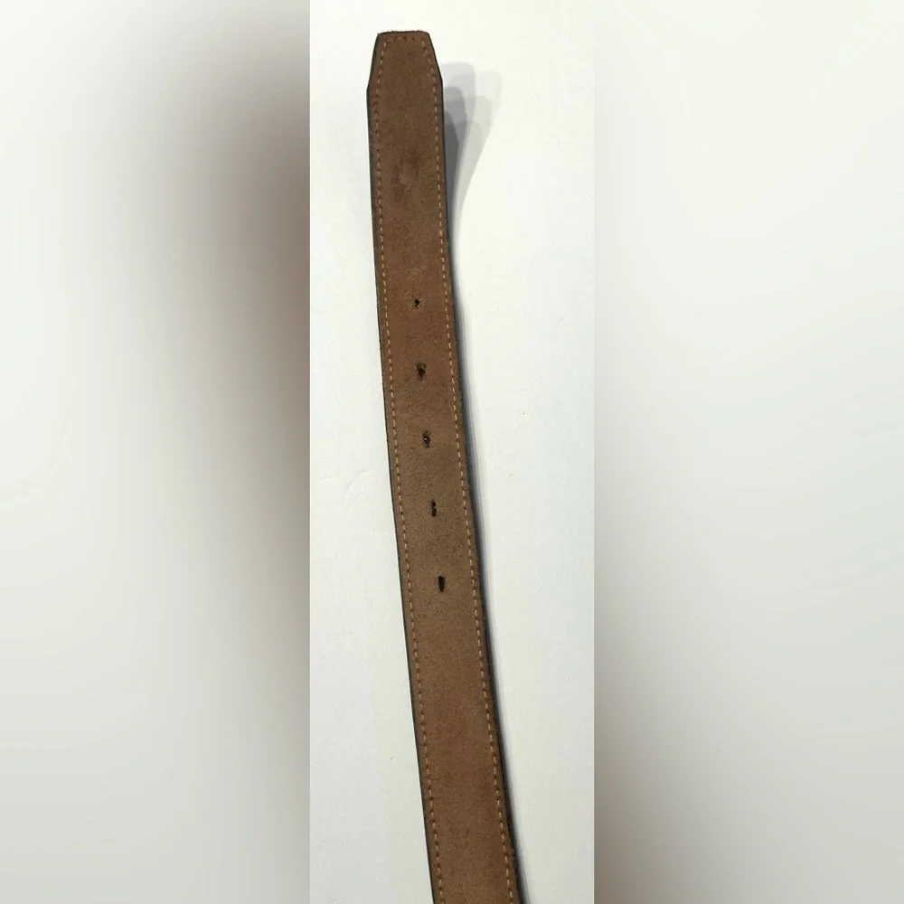 BILL BLASS DESIGNER CORDOVAN BROWN LEATHER BELT, CROCO-EMBOSSED, GOLD BUCKLE,